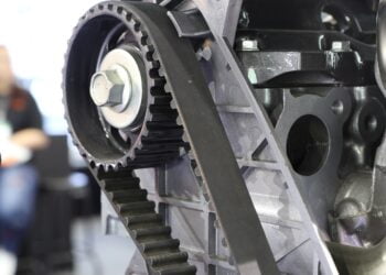 Diesel Engine timing belt ; close up ; rubber part